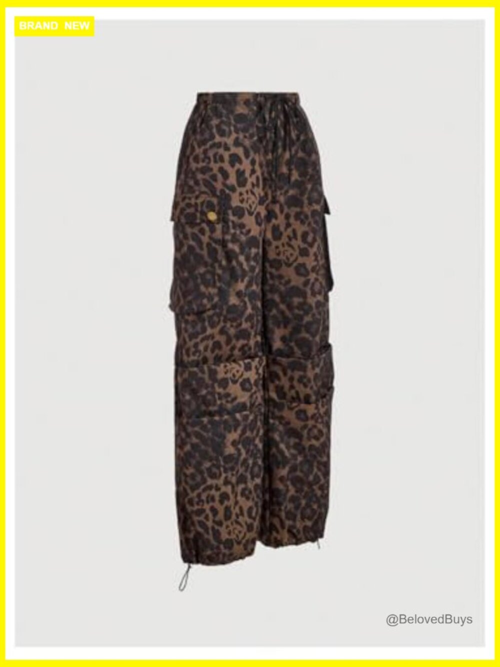 Baggy Leopard Print Cargo Parachute Pants High Waisted Y2K Track Pants - Picture 3 of 5